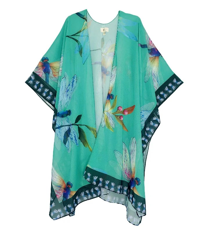 JC071022 Aqua-Multi Dragonfly Artwork Kimono