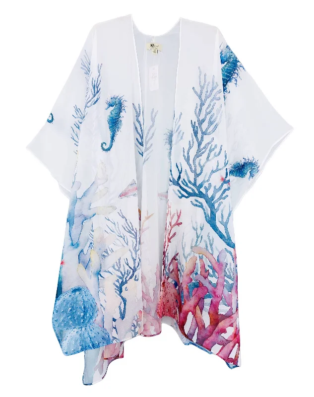 JC071023 White-Multi Seahorse Coral Kimono 71023