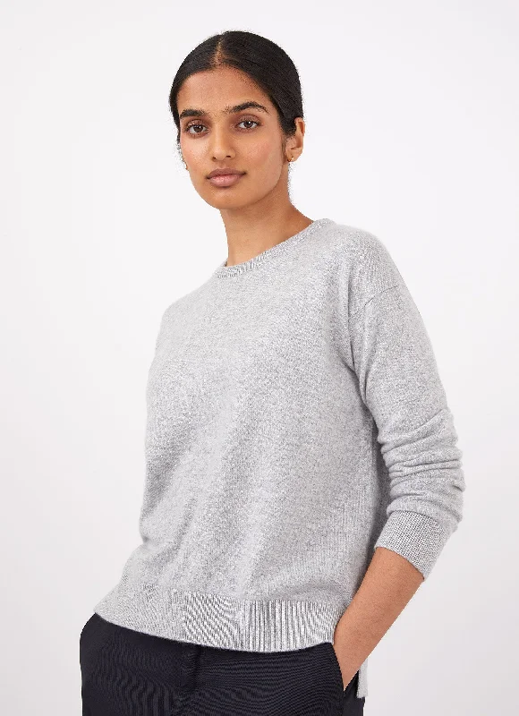 Women's Cashmere Crew Neck Jumper in Grey Melange