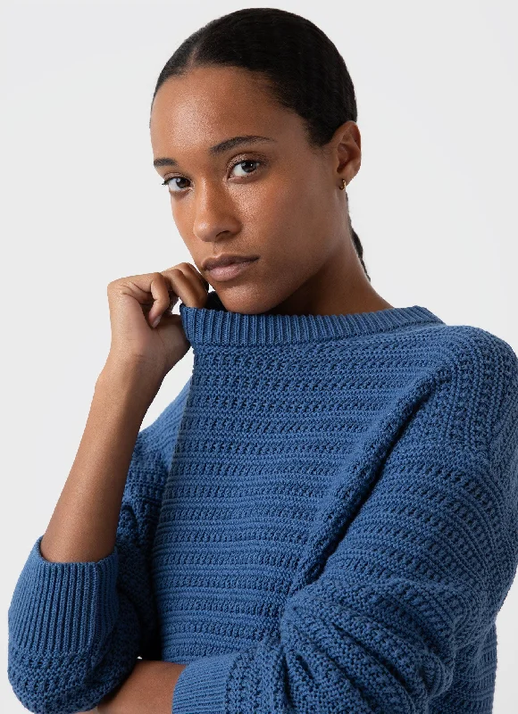 Women's Chunky Textured Jumper in Bluestone