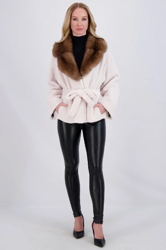 SHEARED MINK JACKET W/ SABLE & BELT