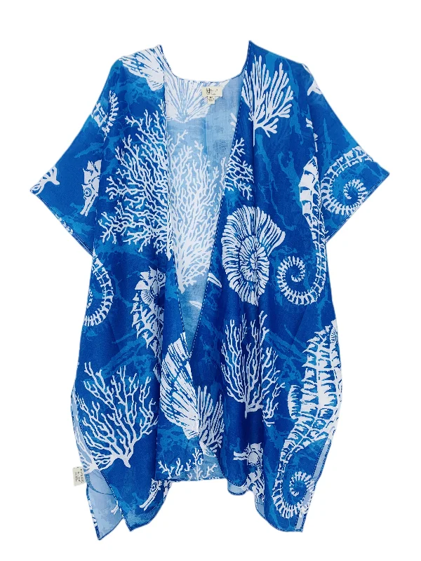 JC062730 Blue Seahorse Shell & Coral Kimono