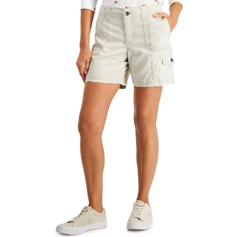 Petites Womens Comfort Waist Embroidered Cargo Shorts