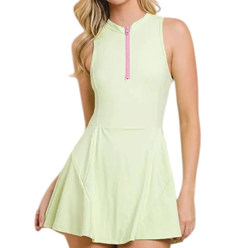 Active Half Zip Dress In Lime