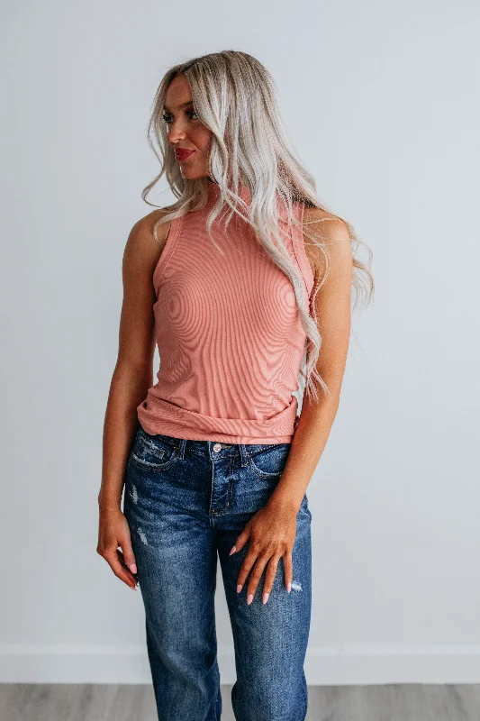 Desiree Mock Neck Tank - Dusty Rose