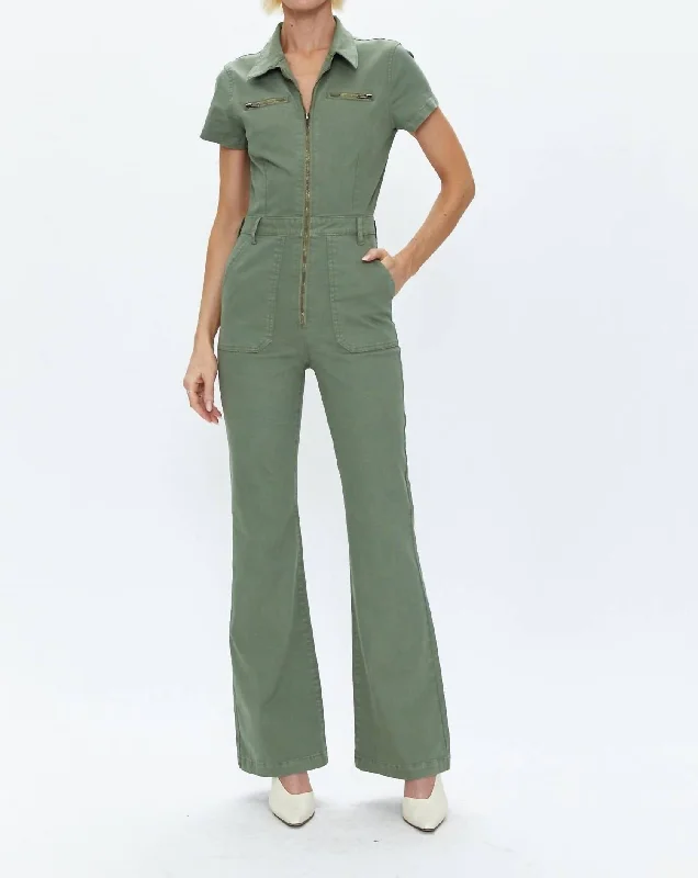 Martina Short Sleeve Flare Jumpsuit In Colonel