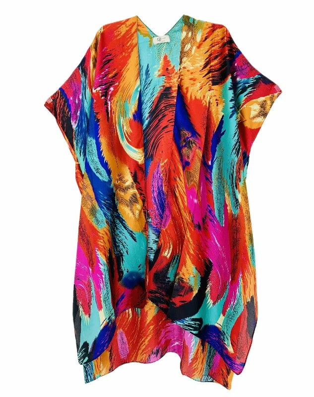 Silky Abstract Feather Kimono