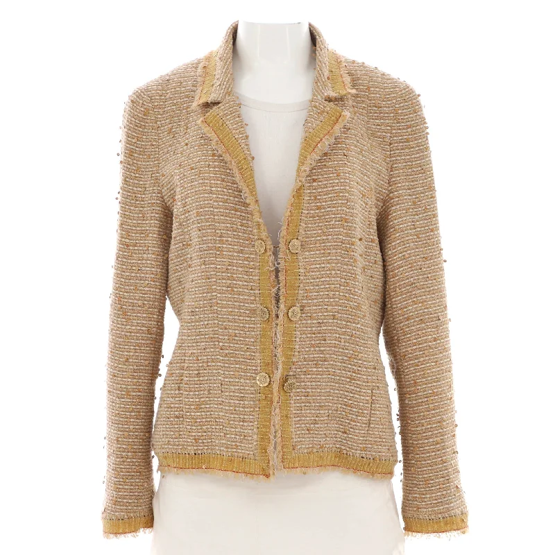 Women's Pointed Collar Button Up Jacket Sequin Embellished Tweed