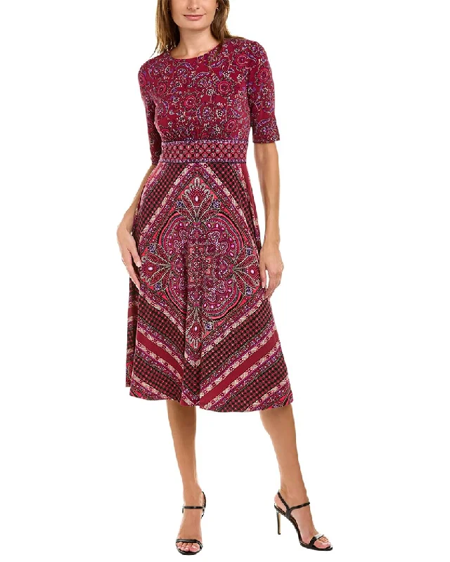 London Times Elbow-Sleeve Midi Dress