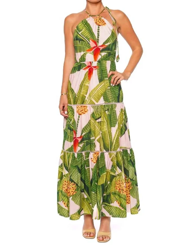 Banana Leaves Maxi Dress In Pink