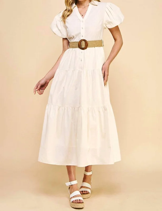 Button Down Belted Maxi Dress In Cream