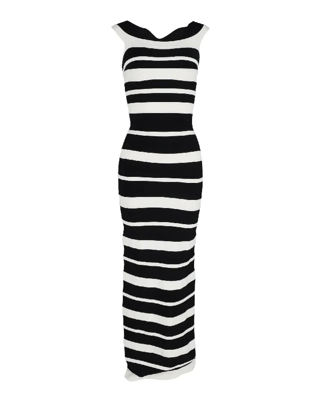 Herve Leger Striped Maxi Dress in Black Viscose