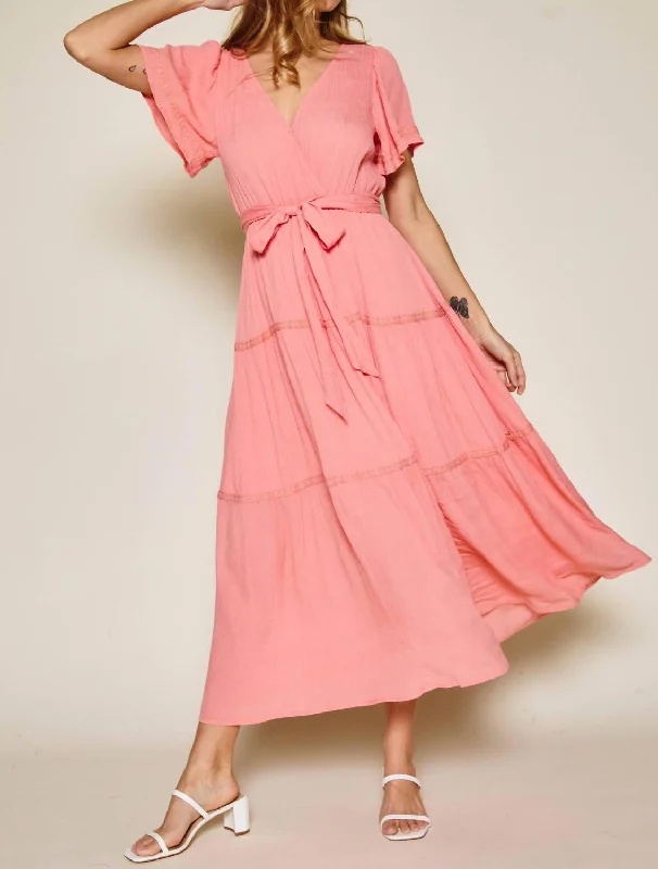 Ruffle Tiered Maxi Dress In Coral