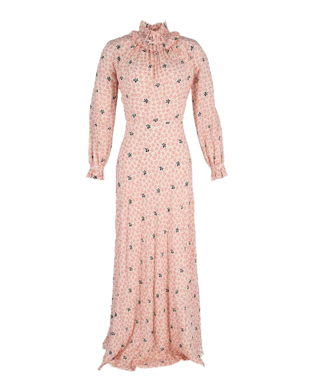 Vilshenko Eleanora Maxi Dress in Peach Floral Print Silk