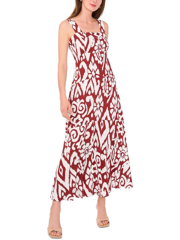 Womens Printed Square Neck Maxi Dress