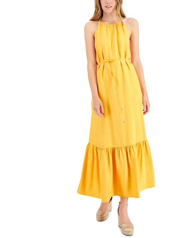 Womens Woven Halter Maxi Dress