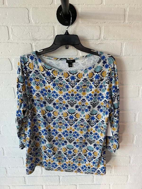 Top Long Sleeve By Ann Taylor In Blue & Yellow, Size: L