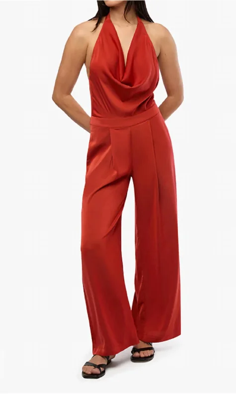 Halter Jumpsuit In Red