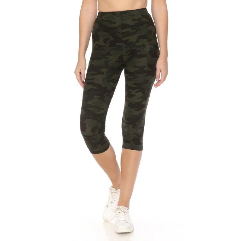 Multi-color Print, Cropped Capri Leggings In A Fitted Style With A Banded High Waist