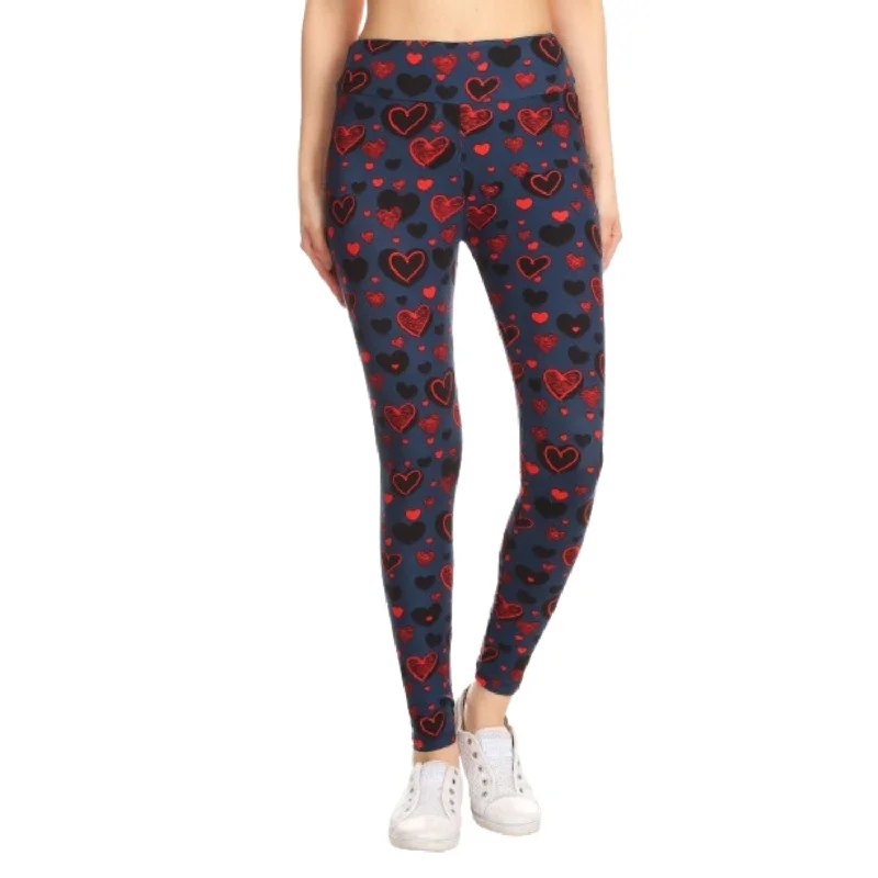 Yoga Style Banded Lined Heart Print, Full Length Leggings In A Slim Fitting Style With A Banded High Waist