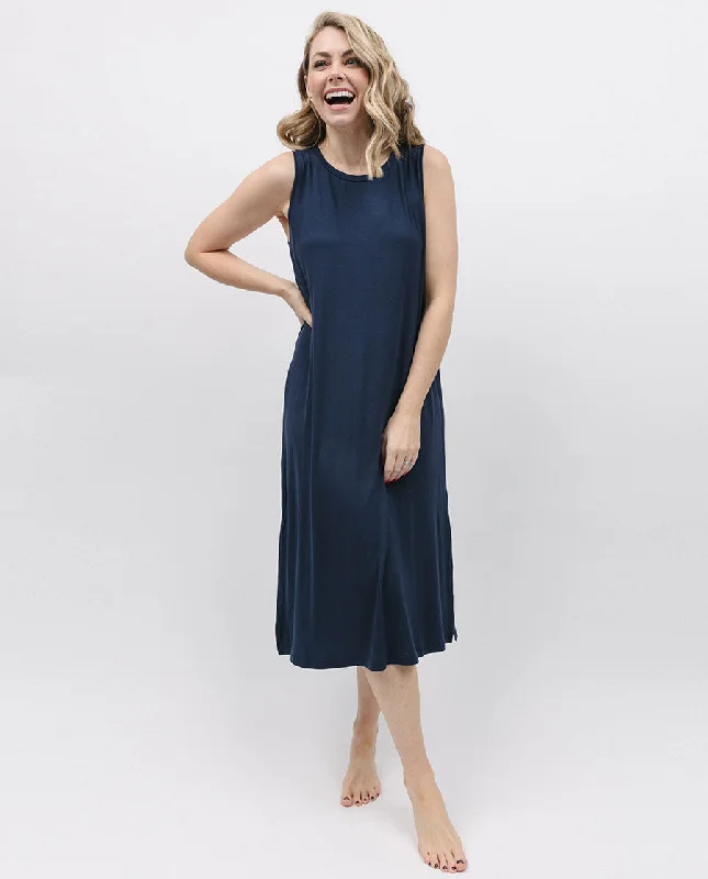 Navy Jersey Long Nightdress