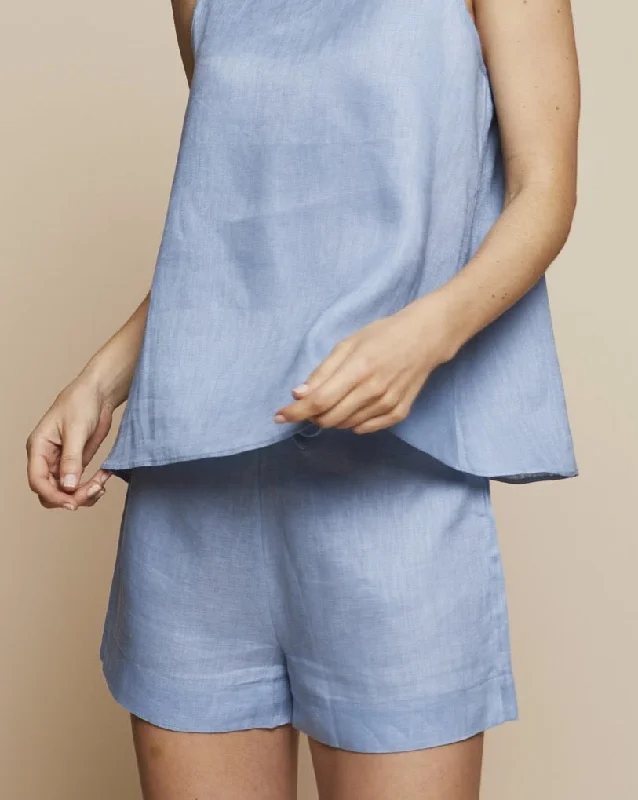 Alexandra Linen Pyjama in Candy Blue - Shorts