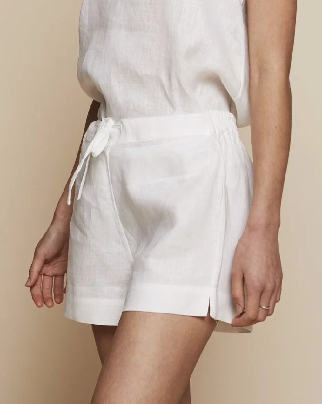 Alexandra Linen Pyjama in Moonlight White - Shorts