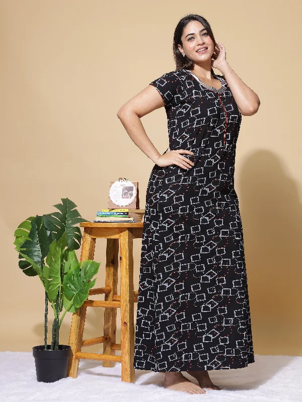 Hosiery Cotton Designer Maxi Black Nighty