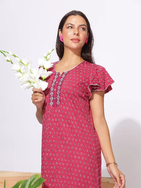 Hosiery Cotton Designer Rani Pink Maxi Nighty