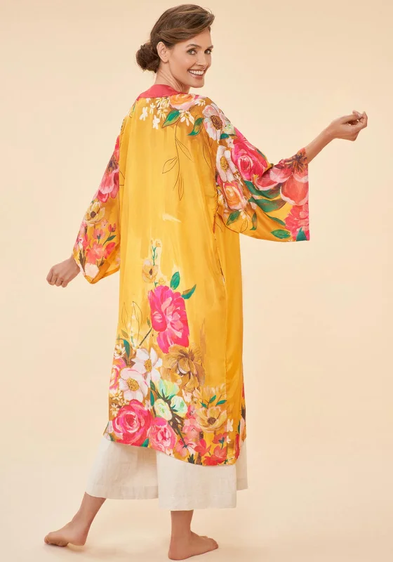 Powder Impressionist Floral One Size Kimono Gown, Mustard