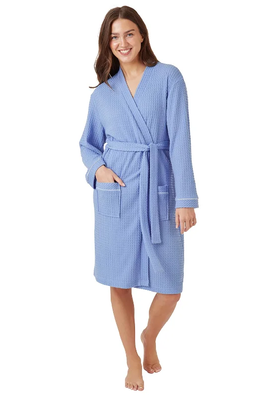 Indigo Sky Waffle Long Sleeve Kimono Robe, Blue