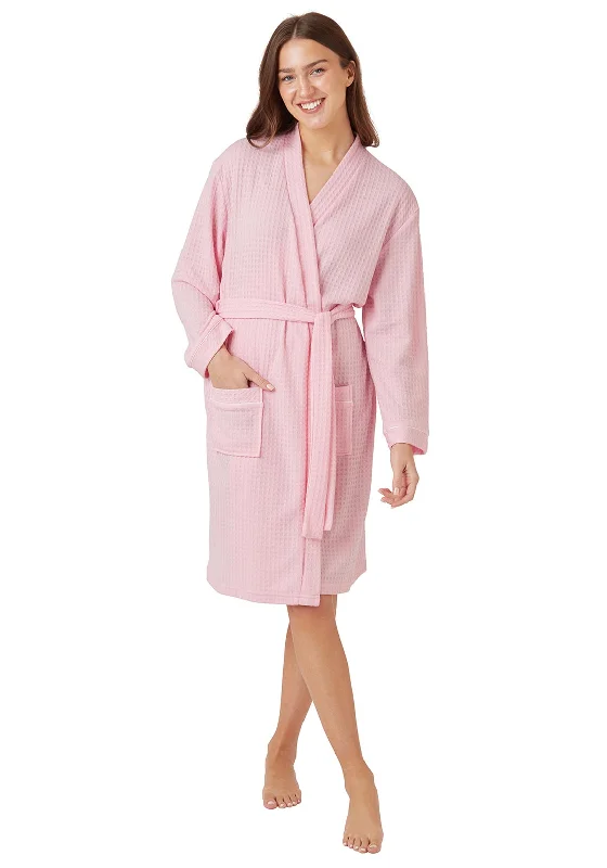 Indigo Sky Waffle Long Sleeve Kimono Robe, Pink