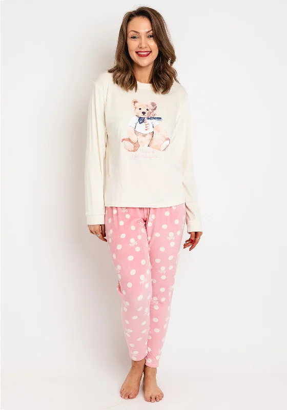 Serafina Collection Teddy Bear Print Pyjama Set, Ecru