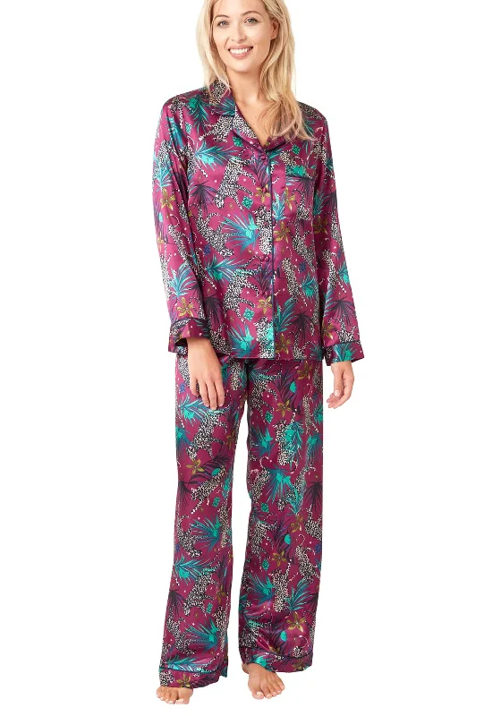 Indigo Sky Jungle Cheetah Print Pyjama Set, Raspberry