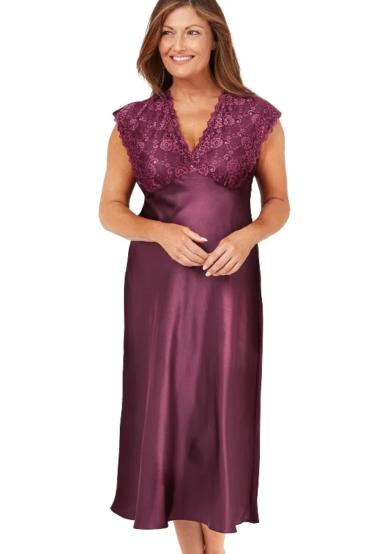 Marlon Marcelle Satin Lace Nightdress, Deep Mulberry