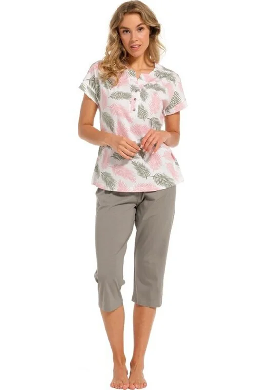 Pastunette Leaf Print Capri Pyjama Set, Multi