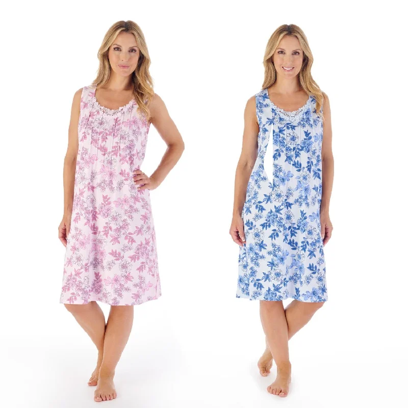 Slenderella Sleeveless Cotton Jersey Floral Nightdress 40" Length