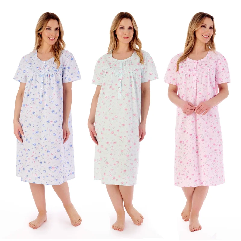 Slenderella Short Sleeve Nightdress in 100%  Cotton with Floral Print