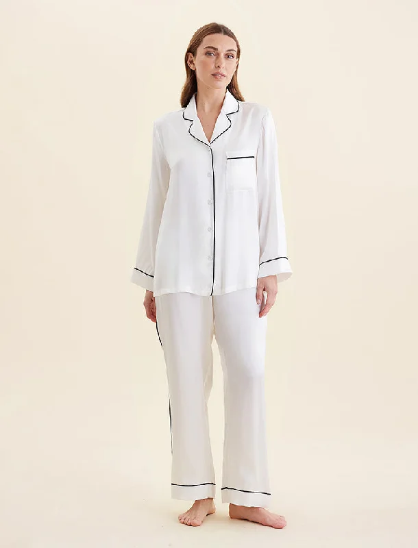 Sylvie Silk Piped Full Length PJ