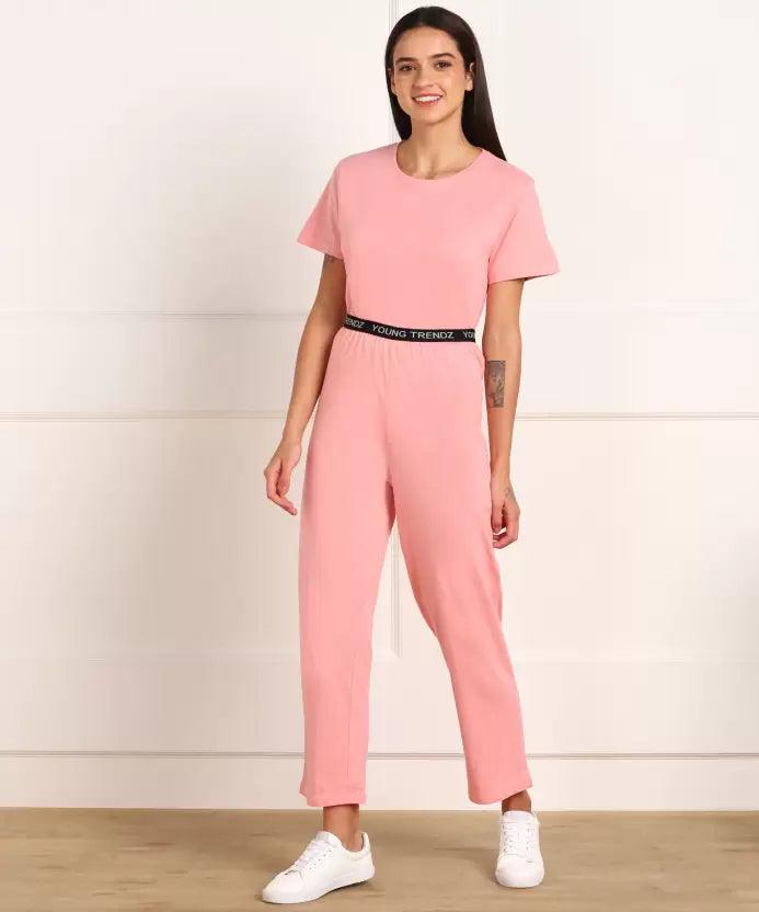 Women T-shirt & Pyjama Set Pure Soft Cotton - Pink