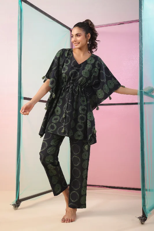 Circles on Black Kaftan Co-ord Set